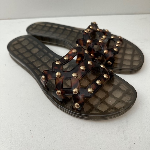 Tortoiseshell Studded Jelly Slide Sandals - Picture 1 of 4